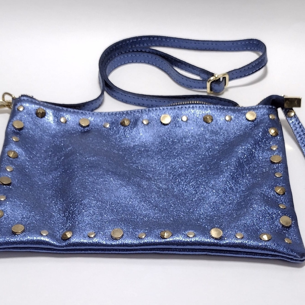 Crossbody Leather Blue Studded Women's Bag